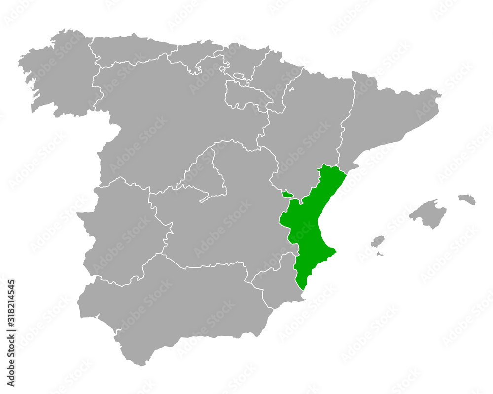 Karte von Valencia in Spanien