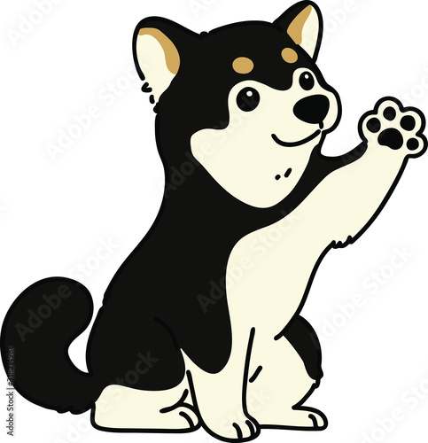 Outlined black Shiba Inu sitting waving hand