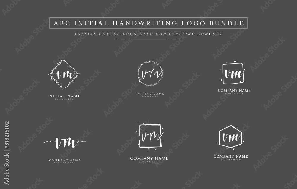 Initial letter V M VM bundle for identity and logo. Vector logo template with handwriting and signature style.