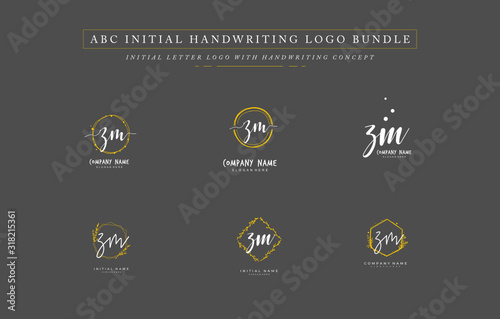 Initial letter Z M ZM bundle for identity and logo. Vector logo template with handwriting and signature style.