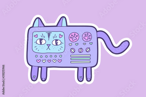 Cute animals stickers. Smiling animal vector clipart. Handdrawn domestic animals cat and dog isolated. Colorful icons for child birthday. Wild animal rabbit character. Farm animal cow and pig.