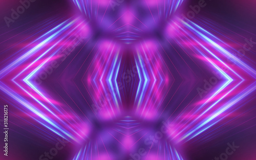 Dark abstract futuristic background. Neon glow, light lines, shapes. UV light.