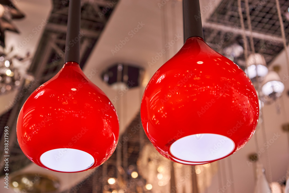 Stylish red lighting lamps at the exhibition