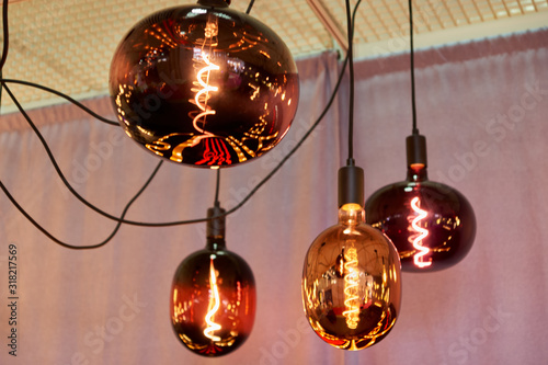 Obraz na płótnie Stylish spherical lighting lamps. Design solution w salonie