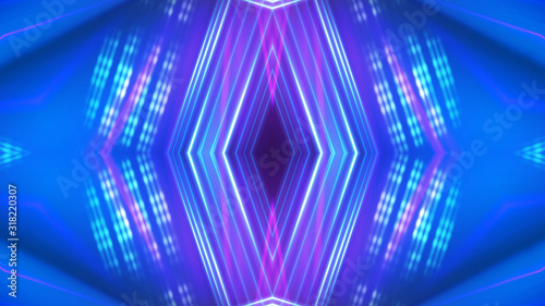 Dark abstract futuristic background. Neon glow  light lines  shapes. UV light.