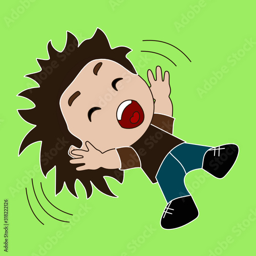 emoji with a boy who is lying and laughing, ha-ha emoticon on a green isolated background