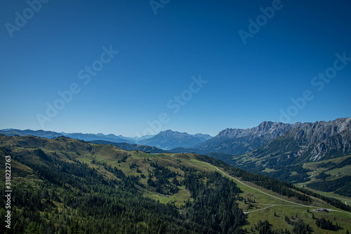 view over the Alps mountain panorama with view of the schneeberg hochkönig in Austria