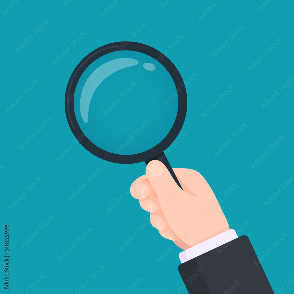 Magnifying glass vector The hand of a business man with a magnifying glass Inspection concept. Magnifying glass vector The hand of a business man with a magnifying glass Inspection concept.