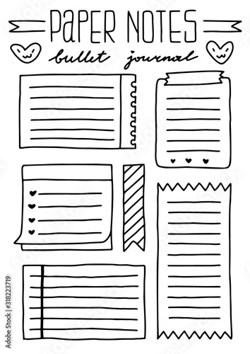 Set of Cute Hand drawn Doodle Banners and Ribbons isolated on white background for your Design. Bullet journal Ideas. Girly Stuff. Sticky Paper Notes.