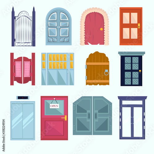 door illustration set. flat design illustration