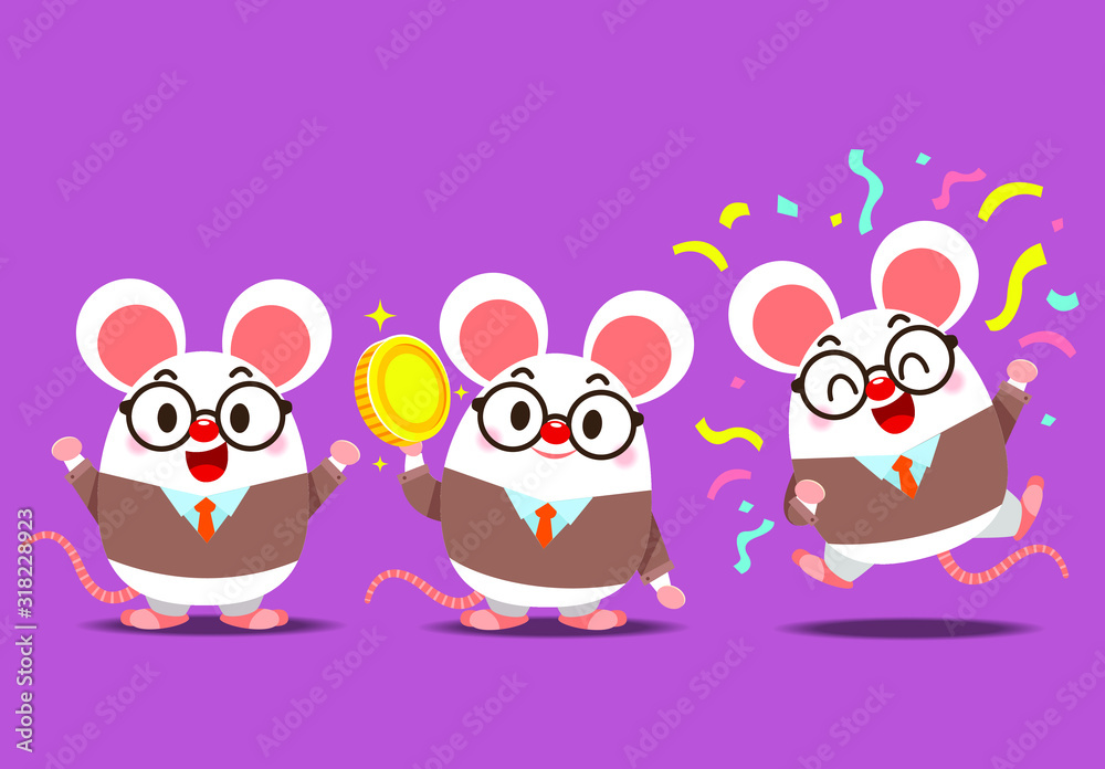 Vector set of cute rat teacher characters in formal suit costume in different actions Vector set of cute rat teacher characters in formal suit costume in different actions
