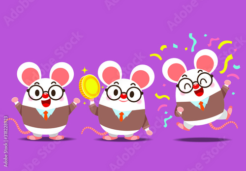 Vector set of cute rat teacher characters in formal suit costume in different actions