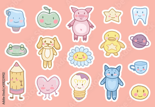 Cute Kawaii Stickers with white Stroke.
