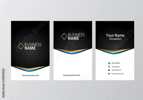 golden and blue business card. visiting card template two sides