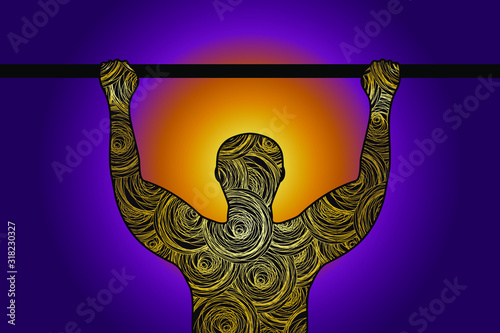 man pulls himself up on a horizontal bar, silhouette. on a white background isolate. eps10 vector stock illustration
