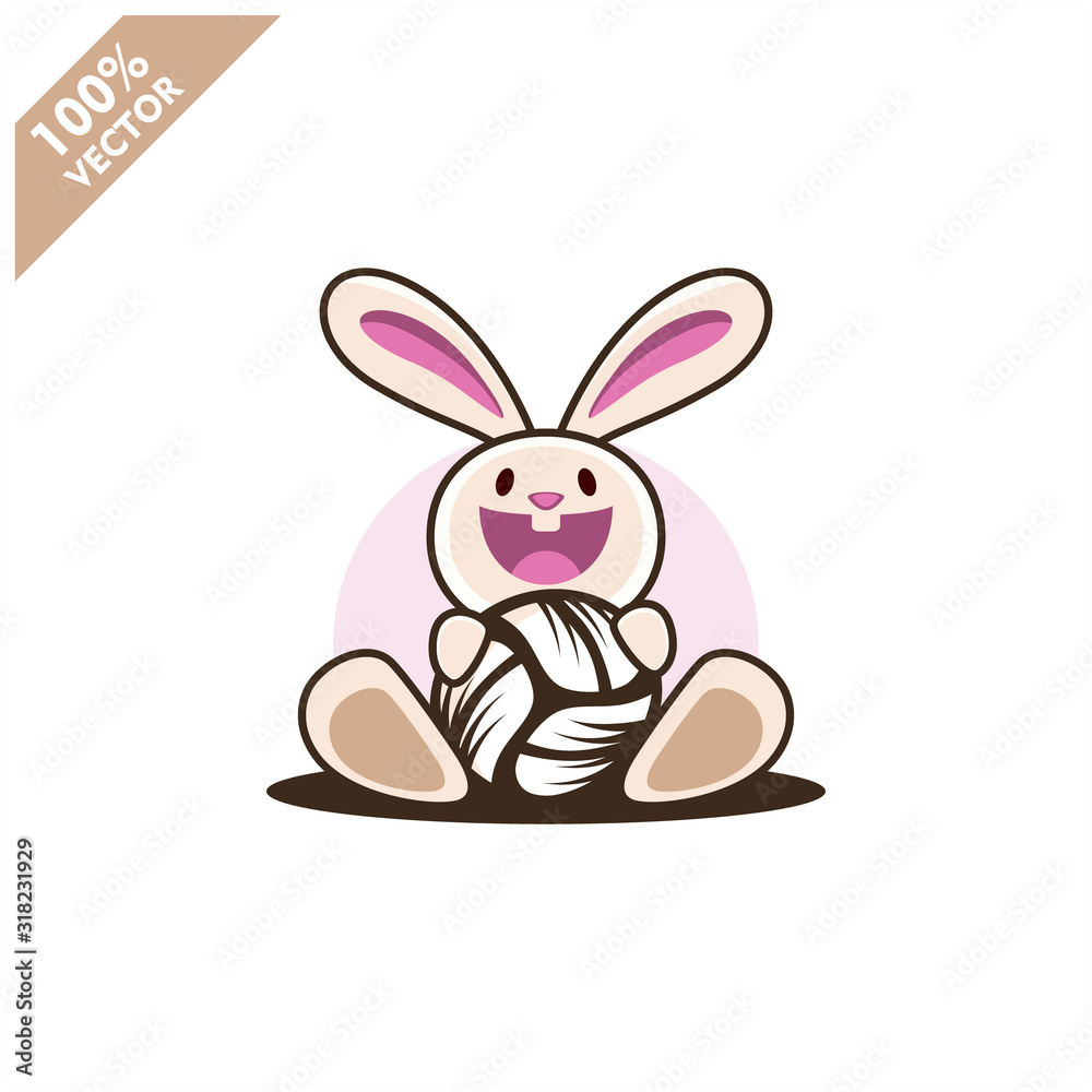 Fototapeta premium Volleyball ball with easter rabbit vector illustration