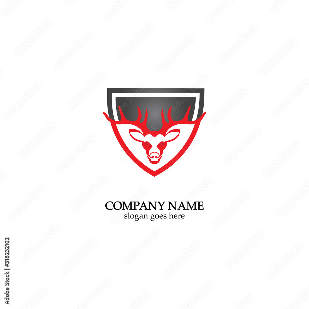 Deer hunter with shield logo design, Wild animal vector, Head deer illustration Deer hunter with shield logo design, Wild animal vector, Head deer illustration