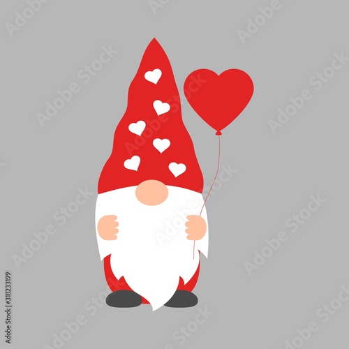 Cute Valentine gnome with heart-shaped balloon Vector illustration for St. Valentine s Day