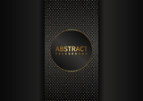 Abstract geometric shapes gold color on black background. Modern luxury style circle and dot.
