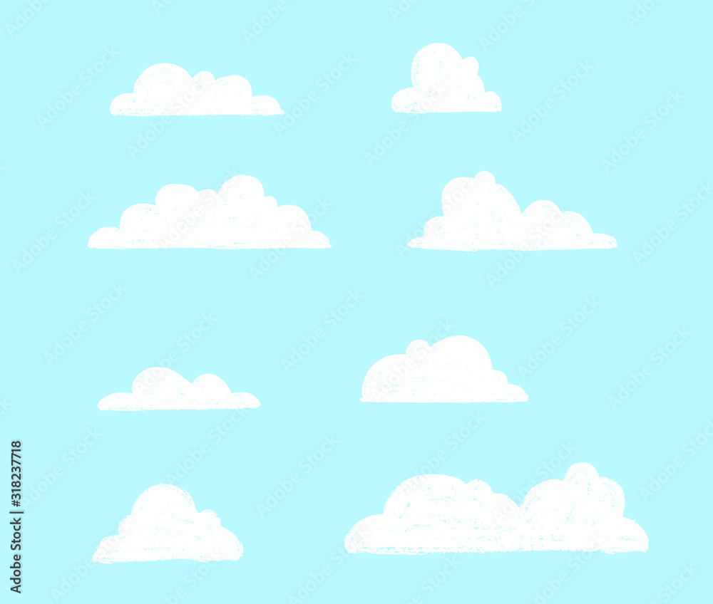 hand drawn cloud set,white clouds cartoon,vector isolated