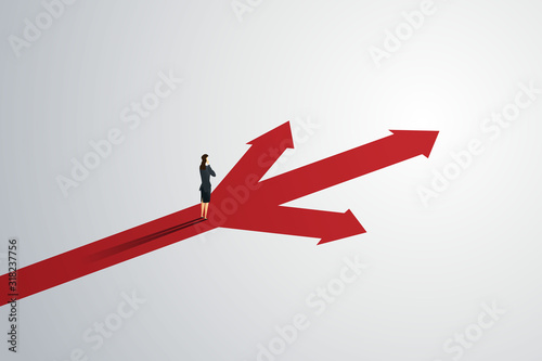 Business person looks at arrow up path three way  to goal success. illustration Vector