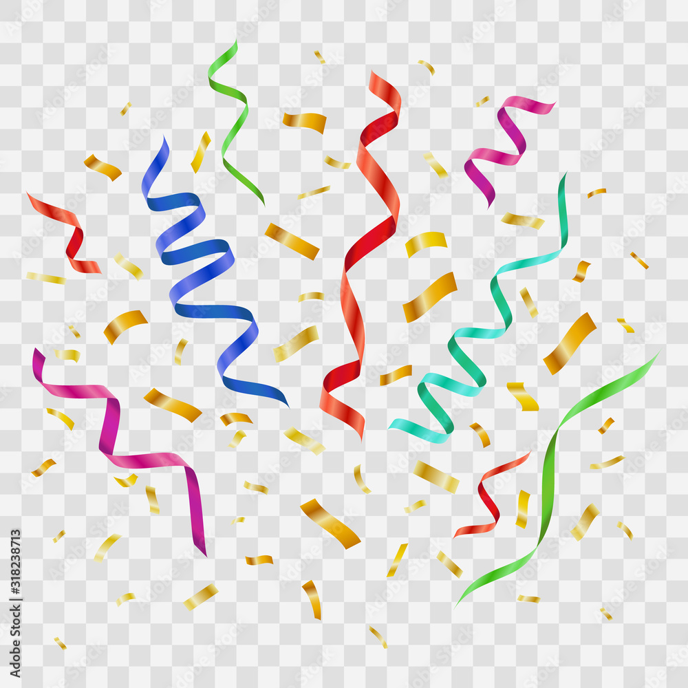 Vettoriale Stock Colors paper confetti. Realistic birthday party decor,  flying celebration Christmas ribbon splash. Decoration flying and falling  colorful papers vector isolated illustration. New Year and Birthday | Adobe  Stock