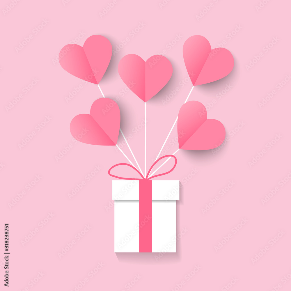 vector love and valentine day  with heart balloon and gift box