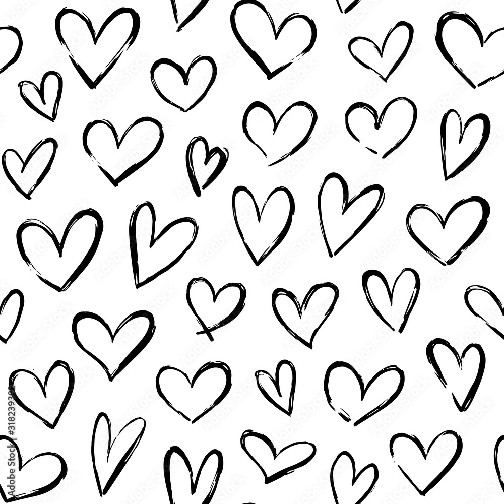 Sketch hearts pattern. Hand drawn valentines love heart ornament for  wrapping paper, anniversary greeting cards, black ink romance hearts vector  seamless background. romantic print wallpaper texture Stock Vector | Adobe  Stock