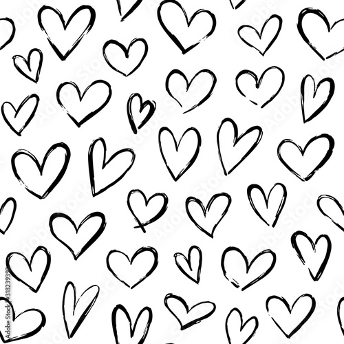 Sketch hearts pattern. Hand drawn valentines love heart ornament for wrapping paper, anniversary greeting cards, black ink romance hearts vector seamless background. romantic print wallpaper texture
