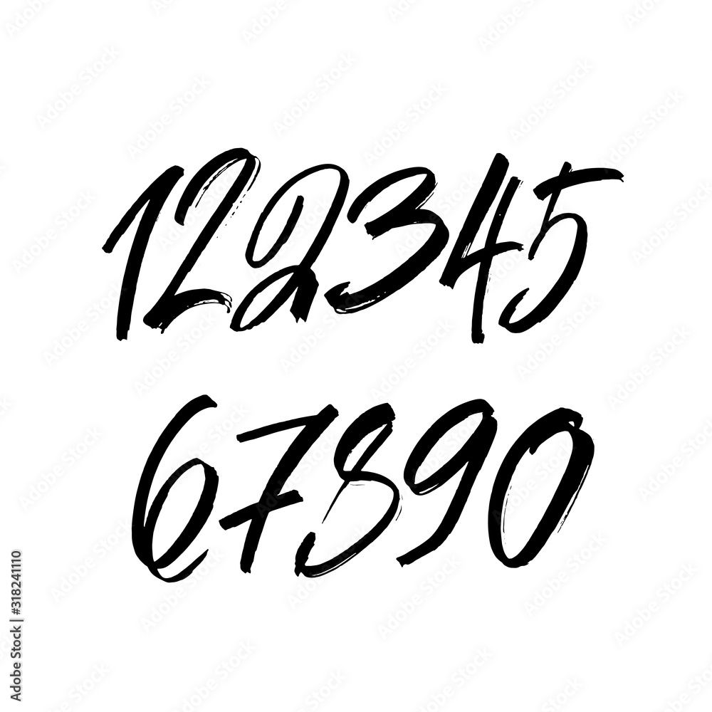 set of calligraphic acrylic or ink numbers. ABC for your design, brush lettering on a white background set of calligraphic acrylic or ink numbers. ABC for your design, brush lettering on a white background