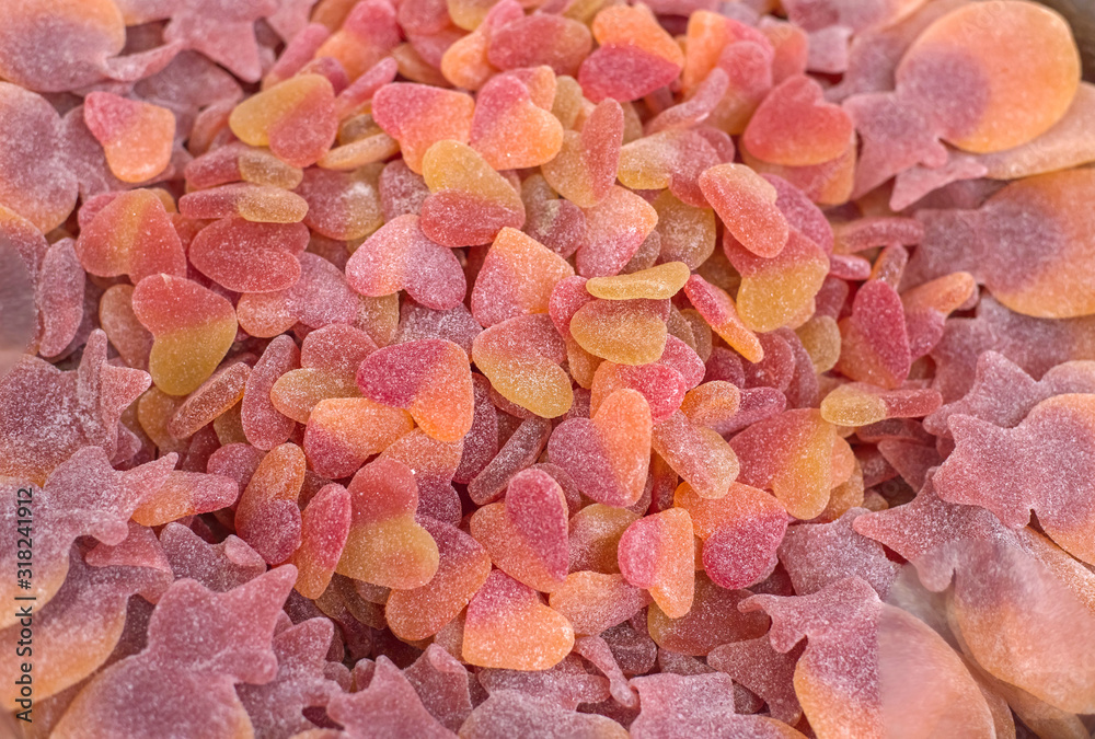 Assorted rainbow juicy gummy candies. Top view. Jelly sweets Assorted rainbow juicy gummy candies. Top view. Jelly sweets