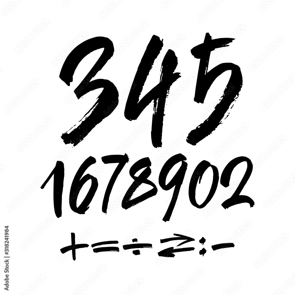 set of calligraphic acrylic or ink numbers. ABC for your design, brush lettering on a white background set of calligraphic acrylic or ink numbers. ABC for your design, brush lettering on a white background