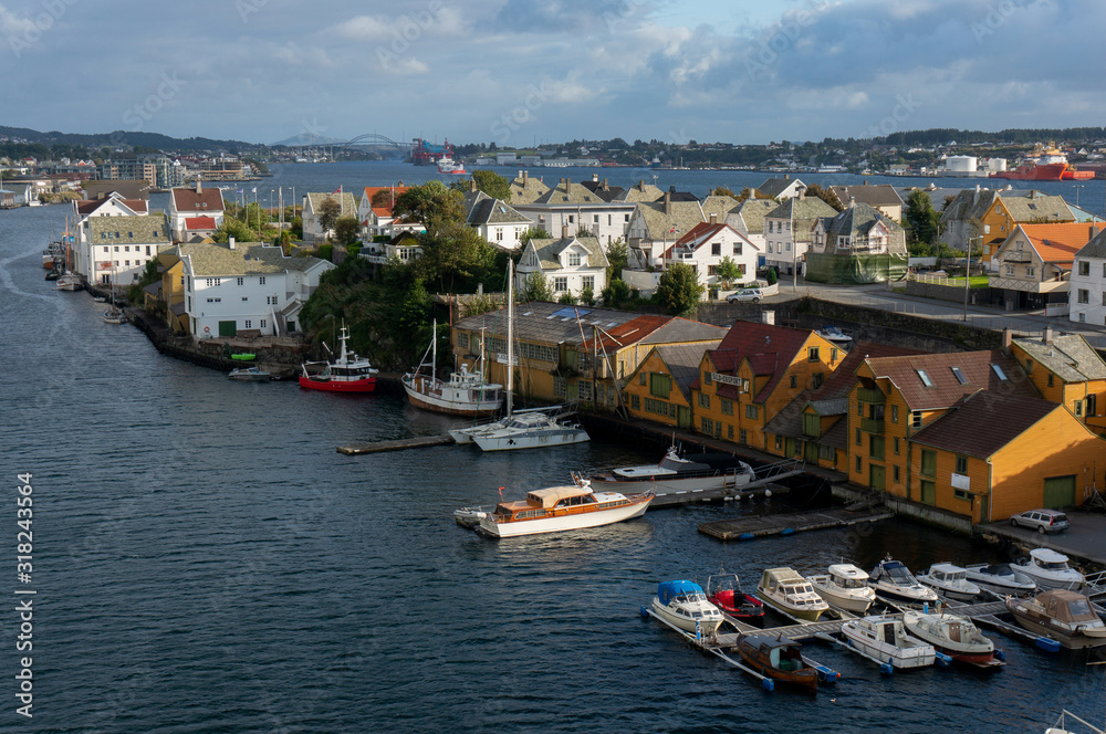 View of Risoy Island from the Risoy bridge (bru). Haugesund, Norway. 