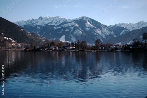 Alpine mountain peaks and a mountain lake