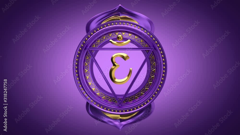 3d ajna third eye chakra rotating, awareness violet esoteric looped background, spiritual symbol, spinning buddhist mandala, seamless animation, magical ornament loop, oriental sacred geometry concept