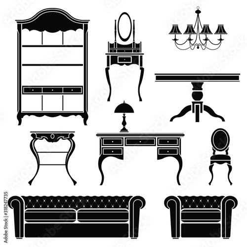 Antique furniture silhouettes. vector  illustration