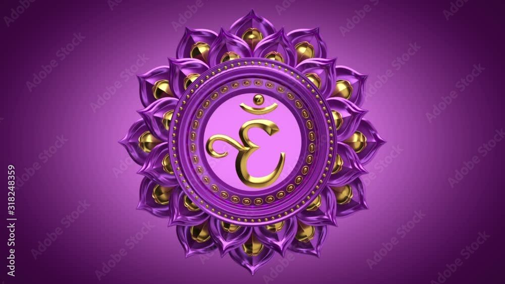 3d sahasrara crown chakra thousandfold rotating, pink esoteric looped background, spiritual symbol, spinning buddhist mandala seamless animation magical ornament loop, oriental sacred geometry concept