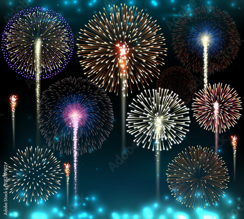 Set of fireworks, invitation to a holiday. Illustration