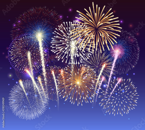Set of fireworks, festive banner, invitation to a holiday. Illustration