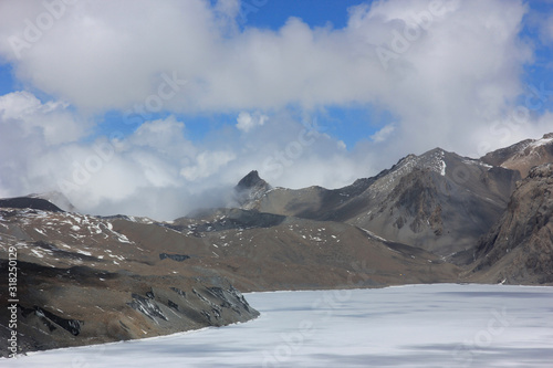 Frozen lake in the mountains of Nepal