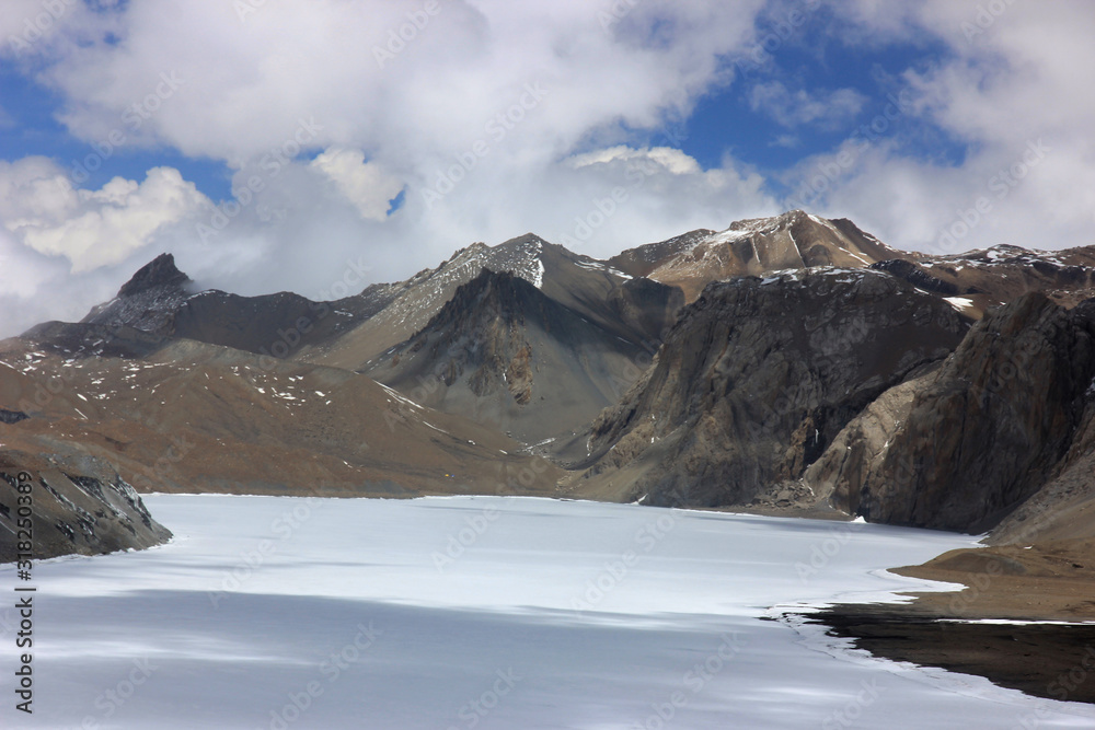 Frozen lake in the mountains of Nepal