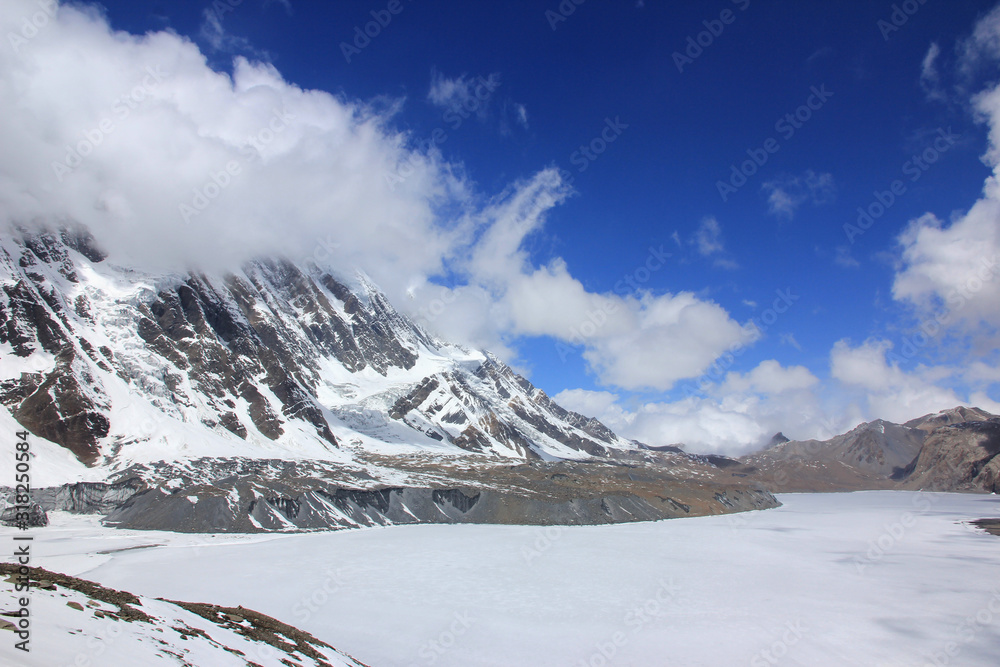 Frozen lake in the mountains of Nepal