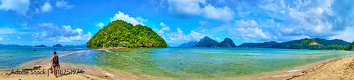  Marimegmeg Beach  with shallow water and tiny offshore Island in El Nido on Palawan - Philippines.
