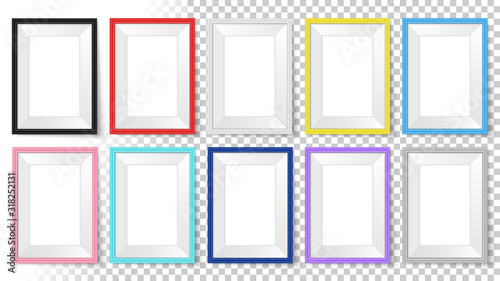 Frames set. Templates for your design. Realistic mock up vector collection. Isolated colorful photo framing for drawing, painting, business presentations, quotes or photos.