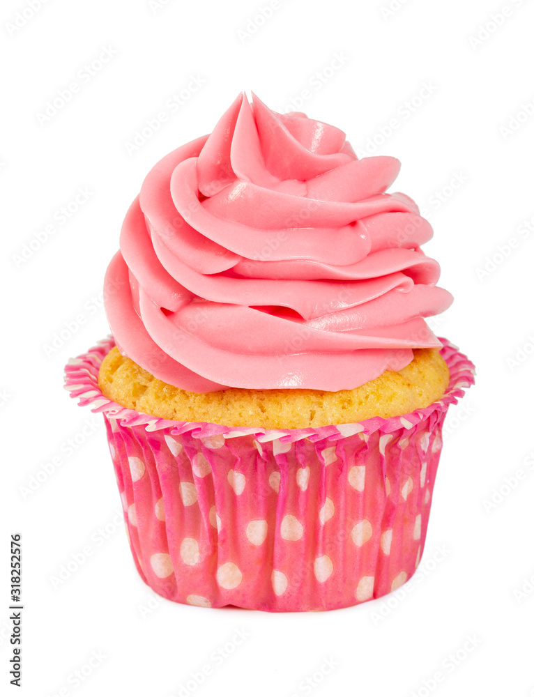 Tasty cupcake with pink cream isolated on white. Tasty cupcake with pink cream isolated on white.