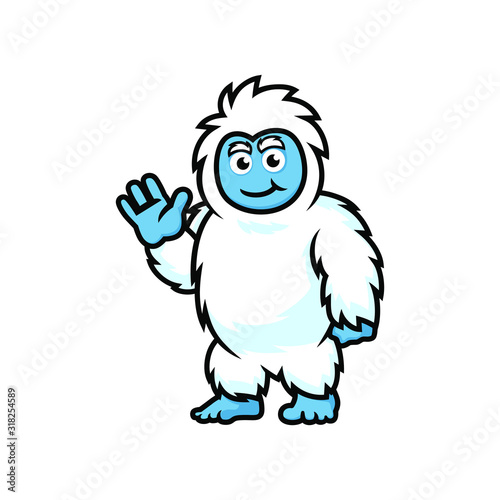 Cartoon yeti monster illustration. White hairy beast drawing