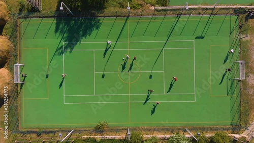 Drone fotage on soccer stadium in aerial view