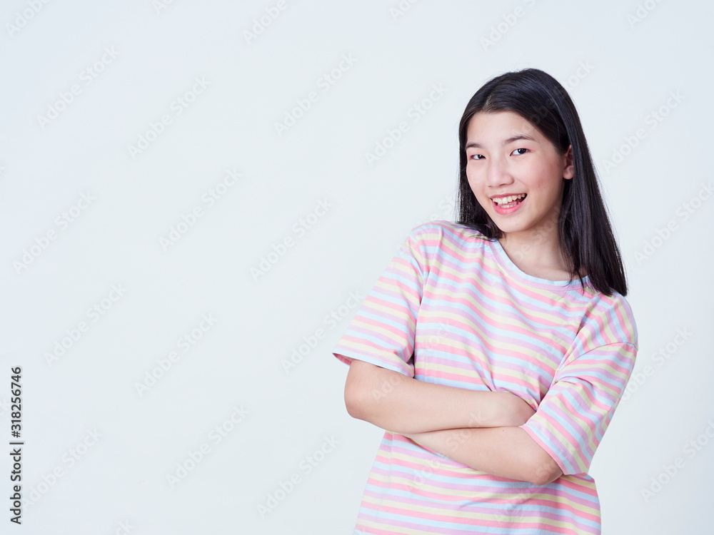 Smiling young woman over white background Smiling young woman over white background