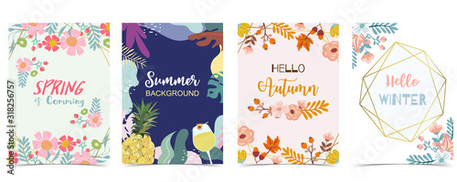 Collection of winter background set for spring,summer,autumn and winter.Editable vector illustration for birthday invitation,postcard and website banner