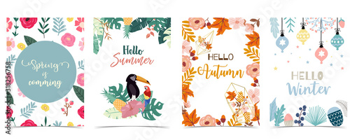 Collection of winter background set for spring,summer,autumn and winter.Editable vector illustration for birthday invitation,postcard and website banner